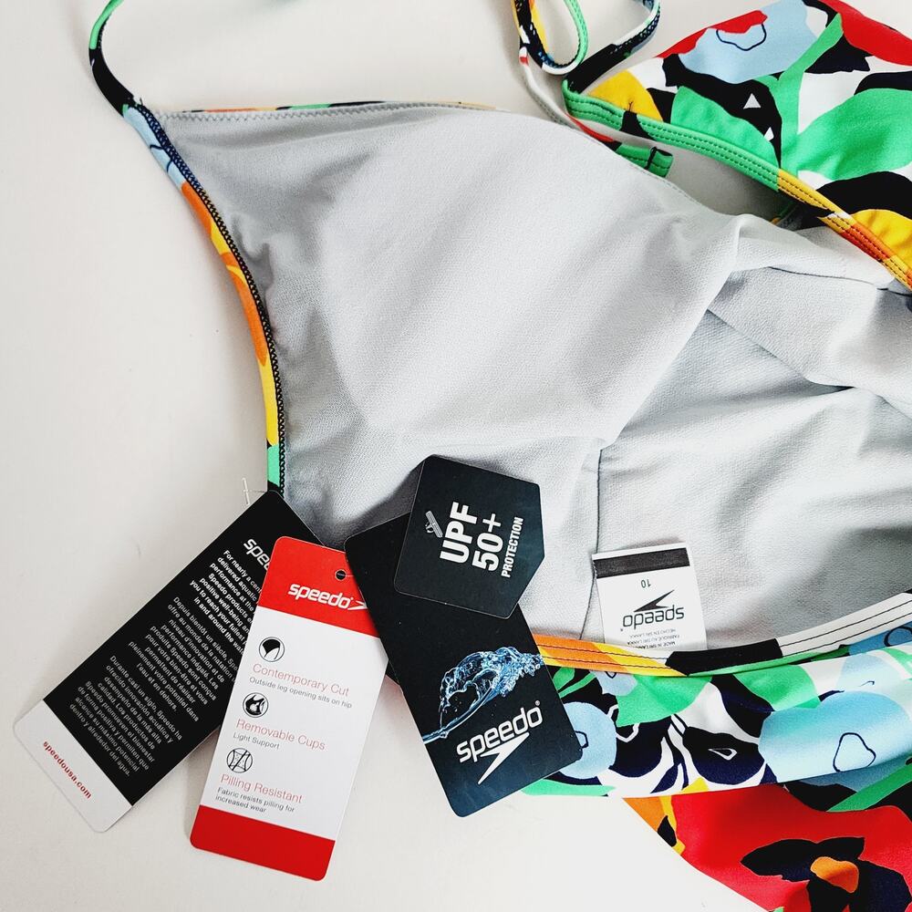 Speedo Floral Halter One-Piece Swimsuit in Black, Red, Yellow, Blue, Green - Picture 6 of 7